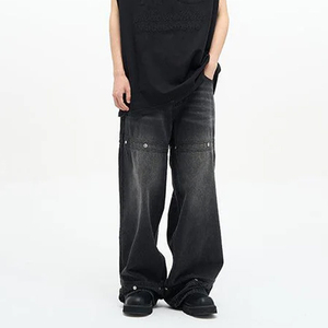 Personnalisé Baggy Jeans Hommes Nouveau Droite Couture Rivet Noir Jeans Lavage Vintage Streetwear Jeans Pantalon pour Hommes Femmes 2025 - Product Image 4
