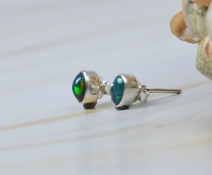 Black Ethiopian <b>Opal</b> Oval Shape Gemstone Bezel Setting Solid 925 Sterling Silver Elegant <b>Stud</b> <b>Earrings</b> Fine Jewelry Manufacturer - Product Image 3