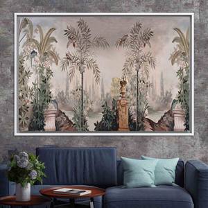 Exotic Tropical Bird Garden Canvas: Vibrant Panoramic Print,WHITE <b>FRAMED</b> CANVAS - Product Image 1