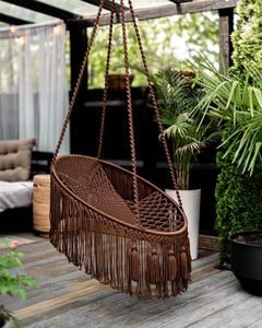 Columpio de Metal de macramé para Patio con flecos de borlas de algodón modernos para decoración de hamaca interior y exterior para decoración del hogar de aniversario - Product Image 4