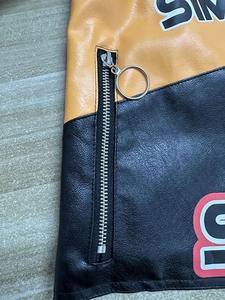 Ropa de calle para mujer, chaqueta de cuero con parche de carreras, estilo Moto recortada, transpirable, estampado, diseño de bloque de Color, prendas de vestir exteriores informales - Product Image 6