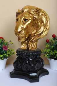 Tête de lion dorée en résine, objet décoratif pour la maison, idéal pour un cadeau, tête de lion noire et dorée - Product Image 4
