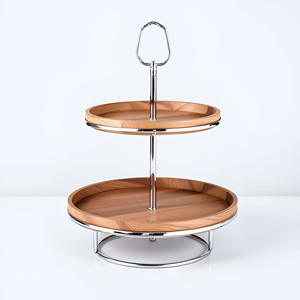 Sleek 2-<b>Tier</b> Natural Wood & Chrome Serving Tray <b>Cake</b> Stand Metal Resin Epoxy Mold Perfect for Events, Home and Elegant Displays - Product Image 3