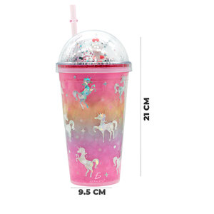 Vaso Térmico Unicornio con Tapa de Cúpula y Popote, 350ml, Plástico PC de Doble Capa, para Niños, Diseño Clásico de Dibujos Animados, Aislamiento Térmico - Product Image 3