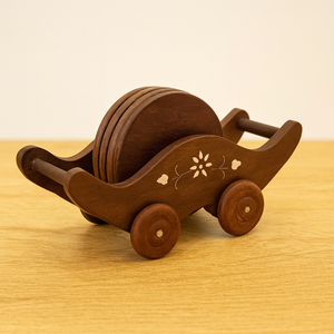 Juego de Posavasos con Incrustaciones Florales Hechas a Mano, Decoración Vintage para Mesa |   Posavasos Clásicos de Madera de Mango de 5 mm de Grosor con Forma de Carro | - Product Image 1