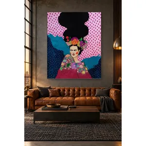 Couronne de fleurs Fida, portrait de femme inspiré de Frida, impression sur toile - Product Image 2