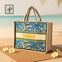 Bolsa de Lona Moderna y Elegante con Paneles Florales Bordados, Diseño con Nombre Personalizado, Duradera, Espaciosa, Abertura Superior Media, para Viajes