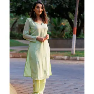 Ensemble Kurta vert pistache pour femmes, tailles XS-5XL - Product Image 4