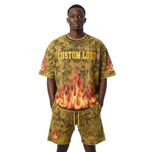 Custom Logo 100% Cotton Streetwear 2 Piece Y2K Oversized Tshirt <b>Set</b> Plus Size Tee shirt Tracksuits for Men 2026 - Product Image 1