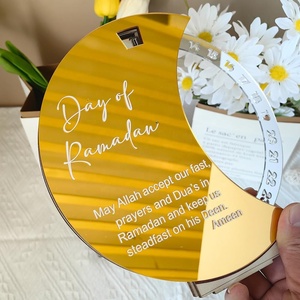 Calendrier de compte à rebours du Ramadan rotatif rond gravé en plastique, rappel du festival musulman, accessoires de décoration moderne pour la maison, or argent - Product Image 5