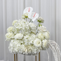 Arrangement floral de luxe en forme de boule, roses blanches et hortensias en soie artificielle, pour la décoration d'événements intérieurs/extérieurs, idéal pour la rentrée scolaire