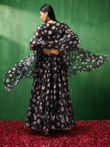 ADAA PINK LOTUS ORGANZA SLIM FIT LEHENGA SET Lehenga Choli de seda moderna para bodas y fiestas - Product Image 4