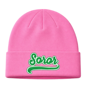 Pink Soror <b>Beanie</b> Hat Greek Sorority Womens Pink & <b>Green</b> College Sisterhood Winter Knit Stylish Casual Apparel - Product Image 3