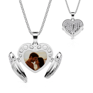 Jeulia Winged Personalized Heart Photo <b>Locket</b> Necklace with Bezel Setting - Product Image 1