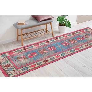 สีชมพูและสีฟ้าพรมดอกไม้ oushak: ตุรกีสไตล์โอเรียนเต็ลพรม Chenille - Product Image 4