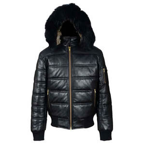 Chaqueta de Cuero para Hombre con Estilo de Chaqueta Bomber en Piel de Oveja Auténtica, Chaqueta de Cuero Negra para Hombre - Product Image 1