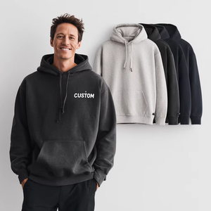 Sweat à capuche en coton uni personnalisé à épaules tombantes Sweat à capuche pour hommes poids lourd surdimensionné imprimé bouffant - Product Image 3