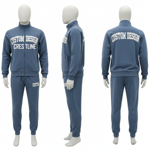 Ensemble de survêtement unisexe personnalisé à manches longues avec fermeture éclair sur le devant, impression par transfert thermique, poches latérales, vêtements d'automne - Product Image 3