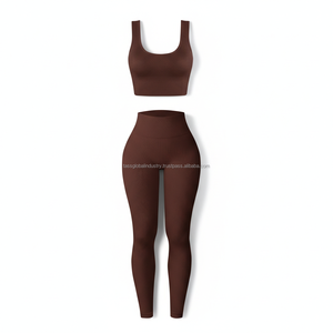 Ensemble de sport côtelé sans couture pour femme, coupe épaules dénudées, personnalisable avec logo, séchage rapide et respirant, vente en gros - Product Image 3