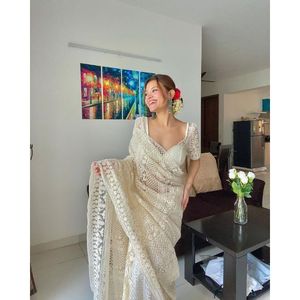 Best Fabric Latest Collection Excellent Quality Silk <b>Saree</b> <b>Blouse</b> With Lucknowi Thread Chikankari Work at Lowest Rate for Sale - Product Image 1
