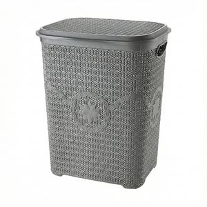 Asude Plastik ASD040 Modern Knit Style 65-Liter <b>Laundry</b> <b>Hamper</b> <b>Lid</b> Side Handles Storage Basket Bedroom Bathroom Clothes Home Use - Product Image 4
