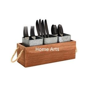 Porte-couverts en bois avec base en fil de fer, accessoires de cuisine, porte-cuillères, porte-couteaux, porte-fourchettes au meilleur prix - Product Image 6