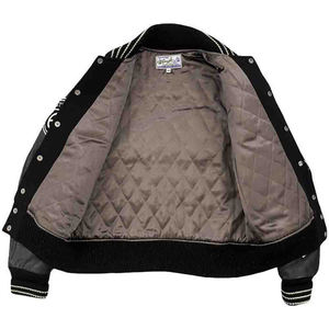 เสื้อแจ็กเก็ตเลตเทอร์แมนสำหรับผู้ชายเสื้อเบสบอลแขนเสื้อหนังสีดำออกแบบได้ตามต้องการ - Product Image 2