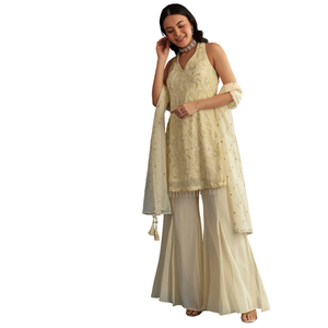 Georgette ivoire Kurta Palazzo sertie avec Dupatta vente en gros de vêtements ethniques pour femmes OEM usine fournisseur en vrac tenue de mode personnalisée - Product Image 4