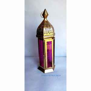 Linterna marroquí de cristal y metal azul elegante de alta calidad con acabado dorado de lujo para la decoración del hogar - Product Image 4