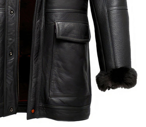 Manteau long en cuir véritable fait main pour homme, de luxe, coupe ajustée, écologique, respirant, épais et tendance pour l'hiver - Product Image 4