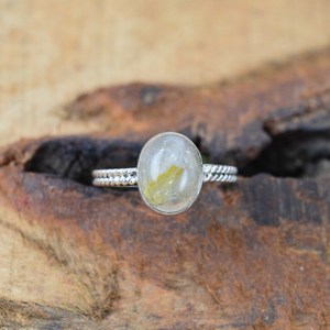 Golden Rutile 925 Sterling Silver Rhodium Plated Oval Shape Gemstone Ring Handmade Luxury Jewelry Elegant <b>Gift</b> for Women - Product Image 2