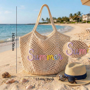 Bolso de playa de ganchillo con letras 3D coloridas, bolso de hombro de malla hueca de verano para viajes de chicas, bodas y salidas costeras diarias - Product Image 3