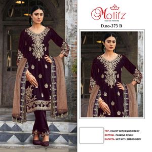 인도에서 결혼식 파티 및 야외를위한 자수 패턴이있는 우아한 찾고 디자이너 벨벳 Salwar Kameeez - Product Image 2