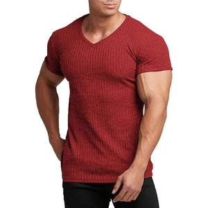 Camisetas de Verano para Hombre, Manga Corta, Cuello en V, para Fisicoculturismo, Tejido Elástico Acanalado, Ligero, Transpirable y Ecológico - Product Image 3