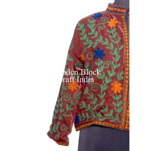 Chaqueta Informal Regular de Invierno y Otoño, Bordada a Mano con Flores, Forro de Algodón Suzani, Terciopelo Suave y Transpirable - Product Image 2