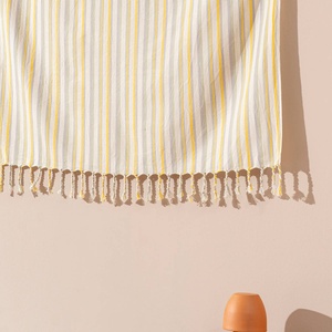 Serviette de plage turque rustique haut de gamme, rayures moutarde, 100% coton Peshtemal, 40x70 pouces - Product Image 4