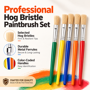 Ensemble de 6 pinceaux à poils de porc personnalisés, pinceaux plats et en forme de fillette pour la peinture acrylique et à l'huile, vente en gros OEM - Product Image 3