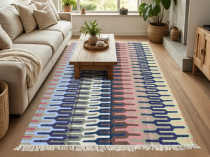 Tapis Kilim en Coton Fait Main, Style Bohème, à Maillons Entrelacés, Dhurrie, Tapis de Sol avec Franges pour Chambre et Salon - Product Image 3