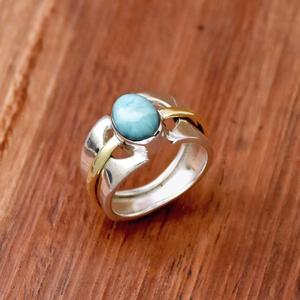 แหวนลาริมาร์ธรรมชาติ925วงแหวนกว้างสองโทนสีเงินสเตอร์ลิง - Product Image 2