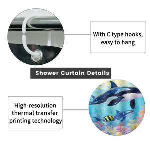 Custom Printed Waterproof Shower Shower <b>Curtain</b> for Bathroom Waterproof Polyester <b>with</b> <b>Hooks</b> - Product Image 2