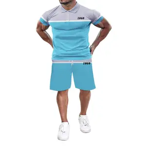 メンズファッションアウトフィット2個半袖Tシャツとショーツセットサマースポーツウェアメンズクルーネックパッチワークトラックスーツ