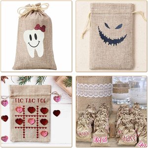 Petits sacs cadeaux sacs en toile de jute avec cordon de serrage sacs de jute réutilisables pour les faveurs de fête de mariage d'anniversaire, Halloween, OEM de Noël - Product Image 6