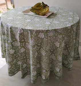 Saga vert main bloc imprimé pur coton nappe motif rond lin pour ferme mariage décor extérieur fêtes couverture - Product Image 6