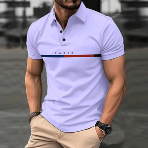 Vente en gros de polos imprimés Paris avec motif de logo personnalisé polos de golf à manches courtes respirants pour hommes en tissu tricoté formel - Product Image 6