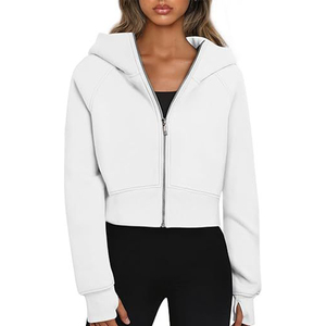 2025 femmes haute qualité polaire à capuche XS taille personnalisé imprimé haut court avec col à capuche plaine fermeture éclair sweats - Product Image 2