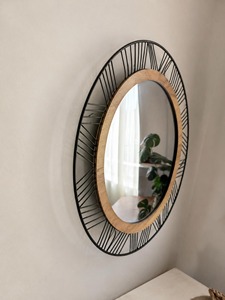 Handmade Wood Bone Inlay Resin Sunburst <b>Wall</b> <b>Mirror</b> Smooth Edge Modern Geometric Design for Living Room Entryway REHMAN CRAFT - Product Image 6