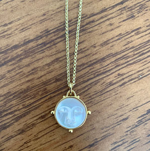 Nouveau pendentif en nacre de 14 mm AAA, sculpture de visage de lune, style vintage, prix bas, serti de pierres, collier, bijoux, cadeau d'anniversaire - Product Image 2