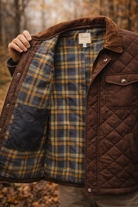 <b>Men</b> Classic Brown Quilted <b>Jacket</b> Premium Padded Insulated Warm Coat Vintage Style <b>Corduroy</b> Collar Casual Outdoor Lightweight - Product Image 2