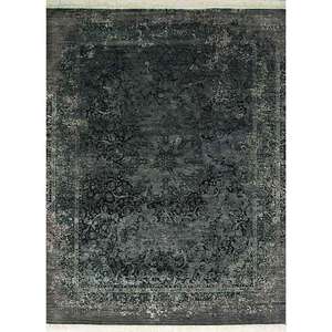 พรมขนสัตว์ผสมไหมถักมือ Far East Skrt-814 สีเทา-ดำ ลายดอกไม้ สำหรับห้องนั่งเล่น ห้องโถง ทางเดิน รูปทรงสี่เหลี่ยมผืนผ้า ดีไซน์แบบจิ๊กซอว์ - Product Image 1