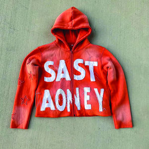 2025 logotipo personalizado 100% algodón Boxy cremallera pulóver Sudadera con capucha hombres Sunfaded ácido lavado bordado desgastado - Product Image 5